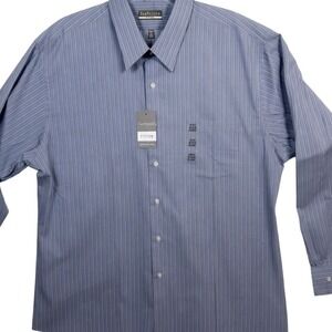 Van Heusen Mens Dress Shirt 18 34/35 XXL, Fitted, Blue Striped Wrinkle Free NWT